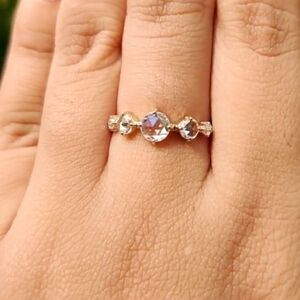 Round Rose Cut Five Stone Moissanite Ring .91 TCW Sterling Silver Ring Size 8.5
